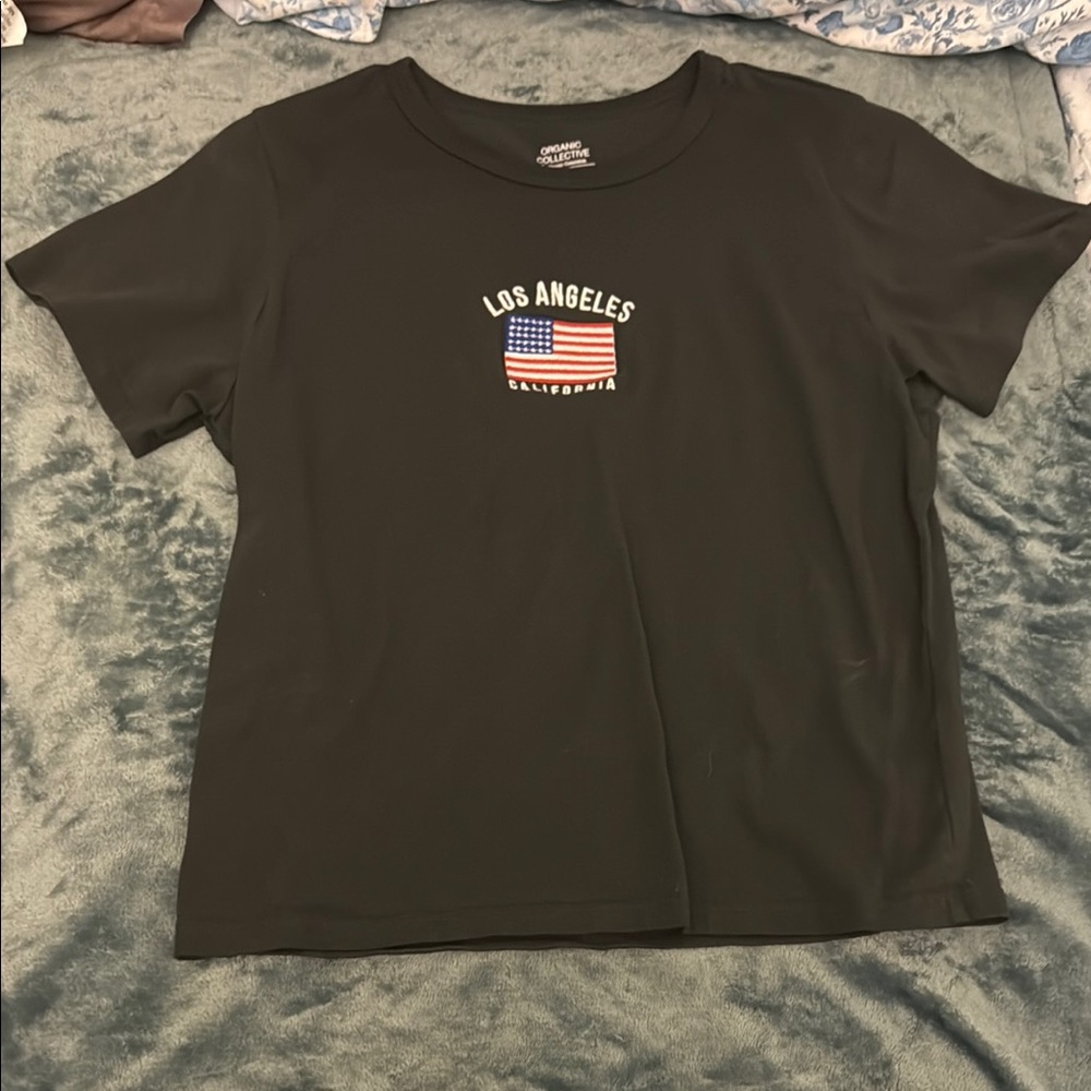 Black Los Angeles Tee with Flag Graphic